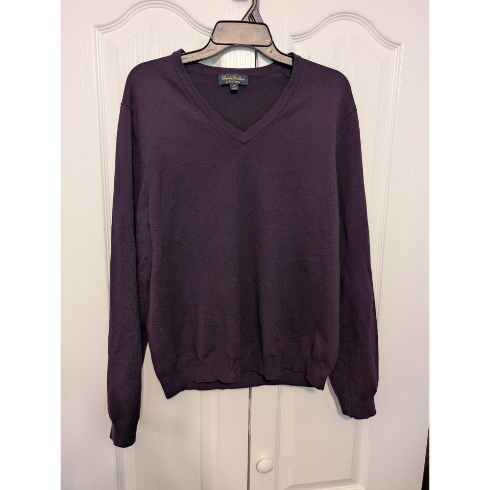 Brooks Brothers V Neck Saxxon Wool Sweater Mens Medium Purple